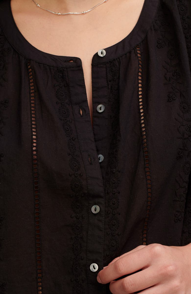 Lucky Brand Smocked Shoulder Top, Alternate, color, Caviar