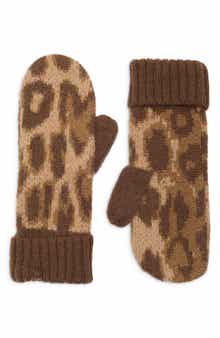Damson Madder Fluffy Leopard Print Mittens