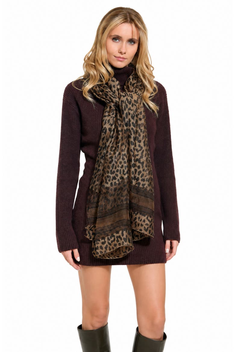 Leopard Print Silk Scarf, Alternate, color, BROWN