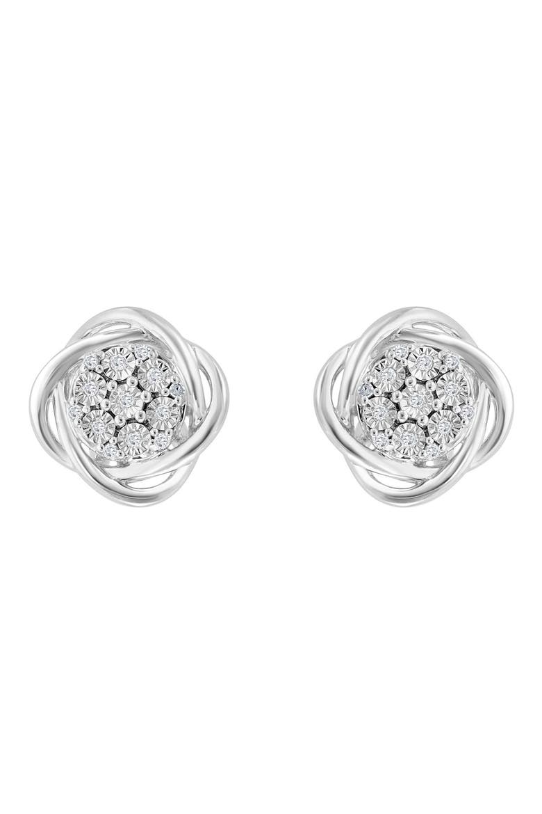 Sterling Silver Diamond Twist Halo Stud Earrings - 0.08 ctw., Main, color, WHITE