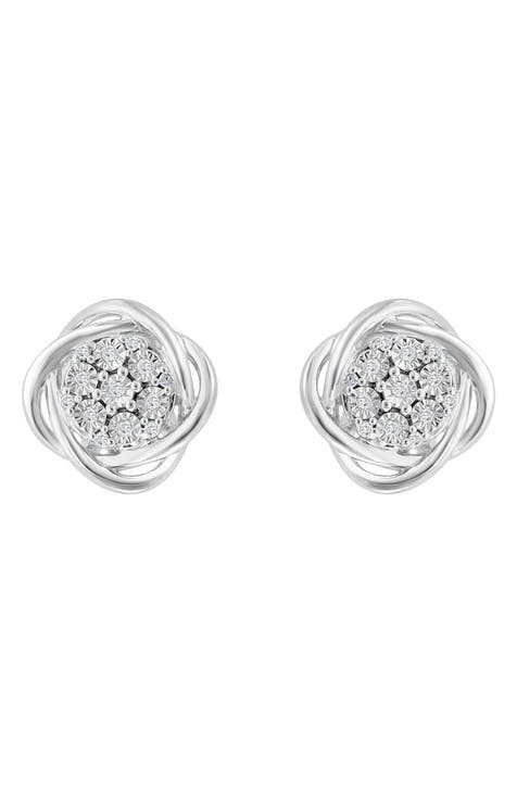 Sterling Silver Diamond Twist Halo Stud Earrings - 0.08 ctw.