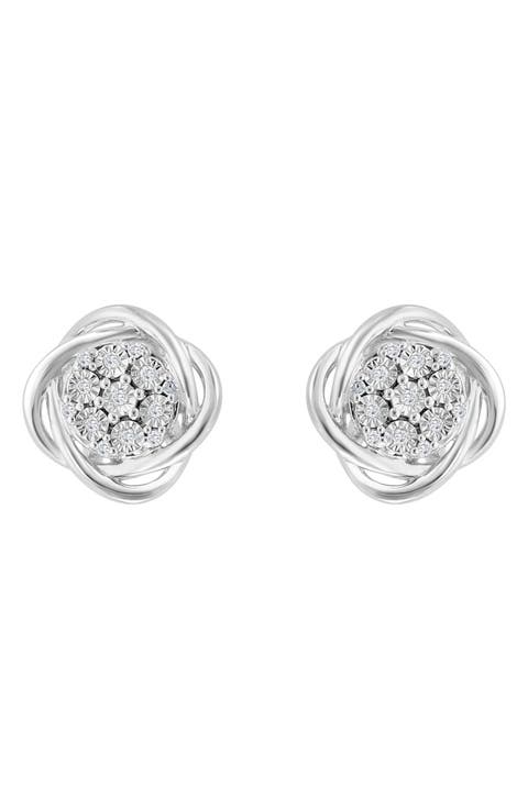 Sterling Silver Diamond Twist Halo Stud Earrings - 0.08 ctw.