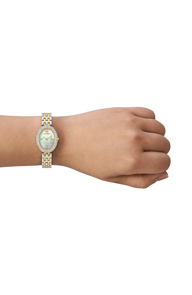 Tory Burch The Oval Two-Tone Bracelet Watch, 22mm x 28mm, Alternate, color, Two Tone