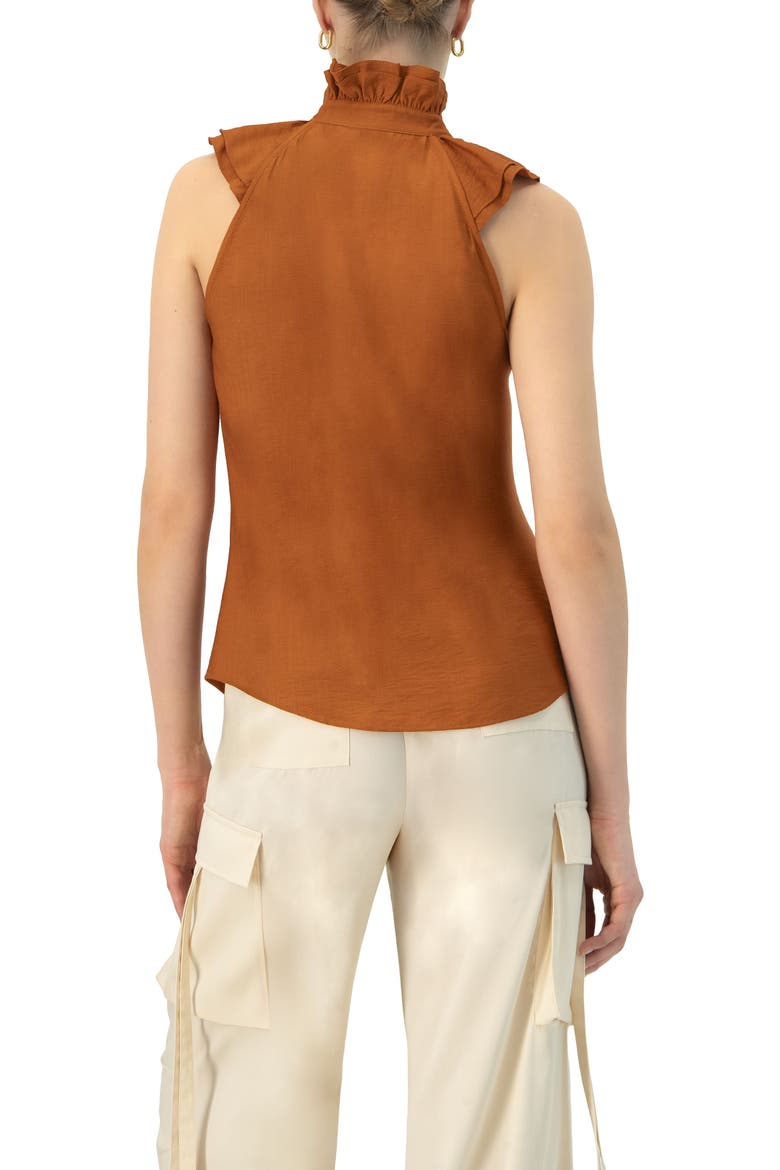 Sleeveless High Neck Blouse with Front Buttons, Alternate, color, Brown