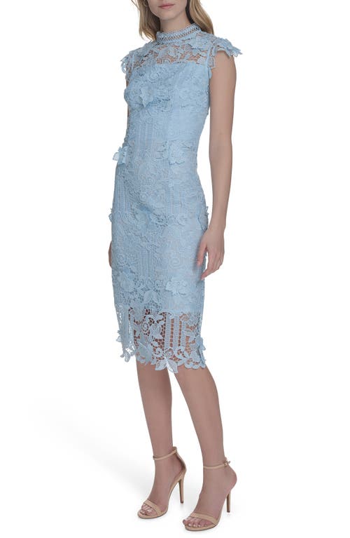 Eliza J Mock Neck Lace Sheath Dress In Blue