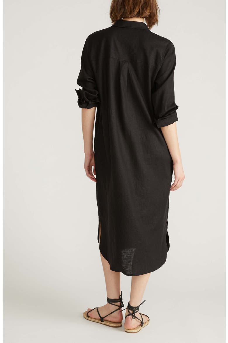 Odeon Long Sleeve Stretch Linen Blend Shirtdress, Alternate, color, BLACK