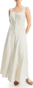 MAX STUDIO Stripe Wide Strap Button Front Maxi Dress