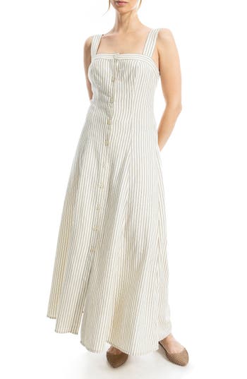 Max Studio Stripe Wide Strap Button Front Maxi Dress In Multi