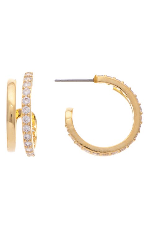 18K Yellow Gold Plated Pave CZ Double Hoop Earrings