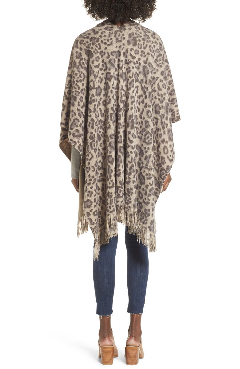 Sole Society Leopard Print Fringe Wrap, Alternate, color,