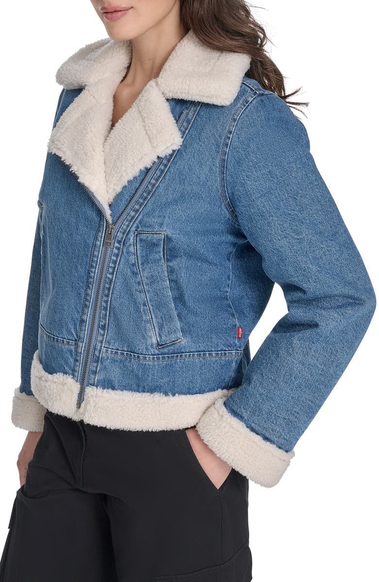 Levi's Faux Shearling Lined Denim Moto Jacket, Alternate, color, Medium Wash Denim