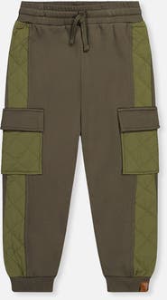 Deux par Deux Fleece Bi-Material Quilted Cargo Pocket Sweatpants