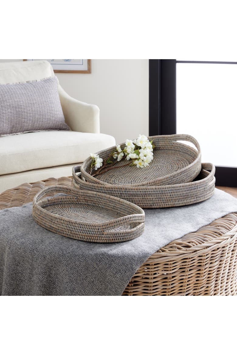 Burma Rattan Oval Serving Trays Set of 3, Alternate, color, Gray