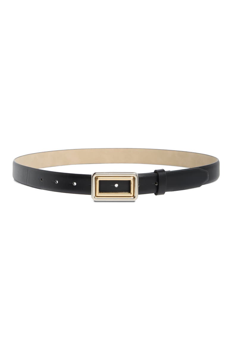 Two-Tone Buckle Textured Faux Leather Belt, Main, color, BLACK