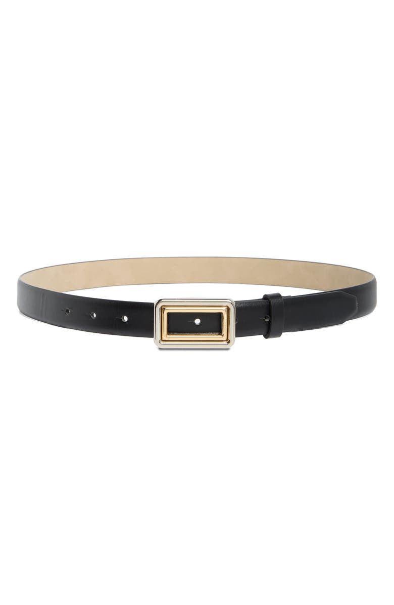 Steve Madden Two-Tone Buckle Textured Faux Leather Belt, Main, color, Black