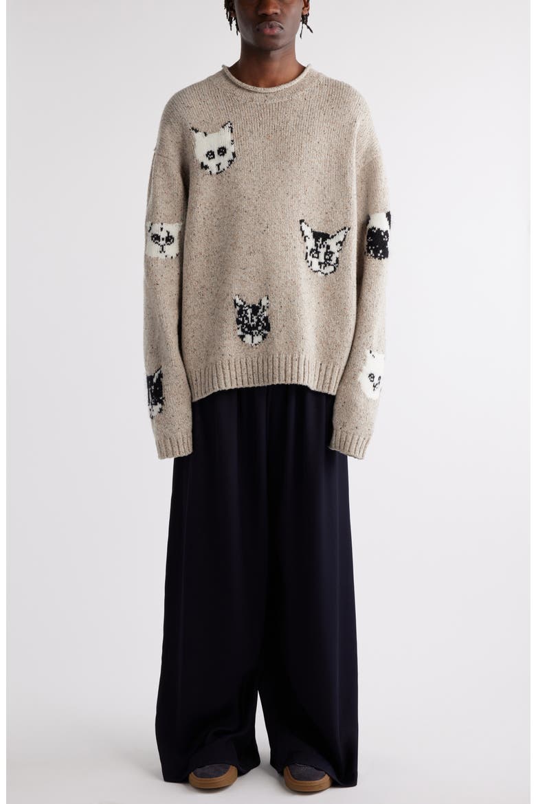 Acne Studios Jacquard Cats Oversize Donegal Sweater (Men) | Nordstrom
