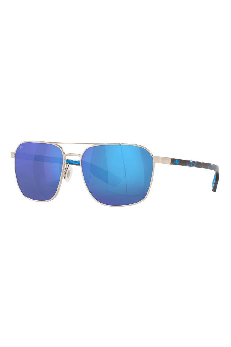 Wader 58mm Polarized Mirrored Rectangular Sunglasses, Alternate, color, SILVER / BLUE MIRROR 580G
