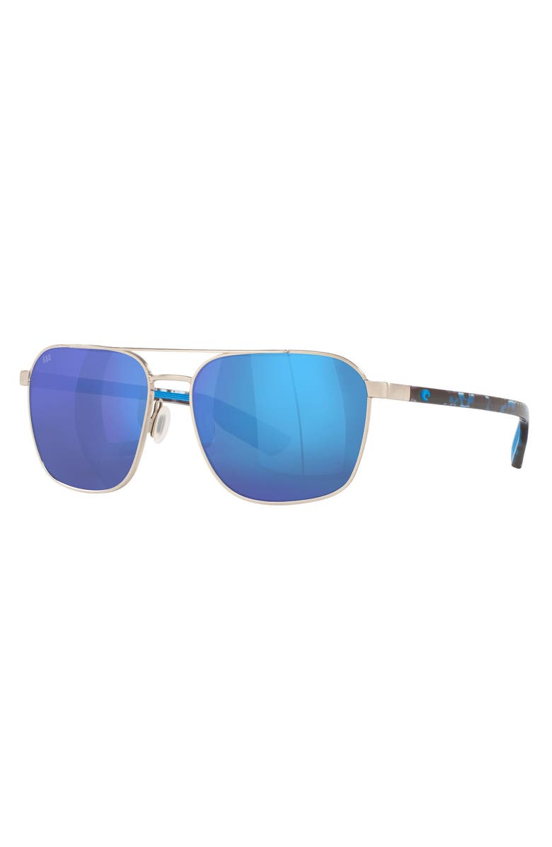 Costa Del Mar Wader 58mm Polarized Mirrored Rectangular Sunglasses, Alternate, color, Silver / Blue Mirror 580G