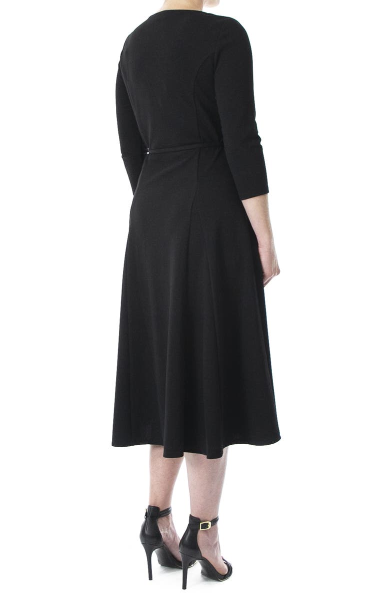 Nina Leonard Grommet Split Neck A-Line Midi Dress, Alternate, color, Black