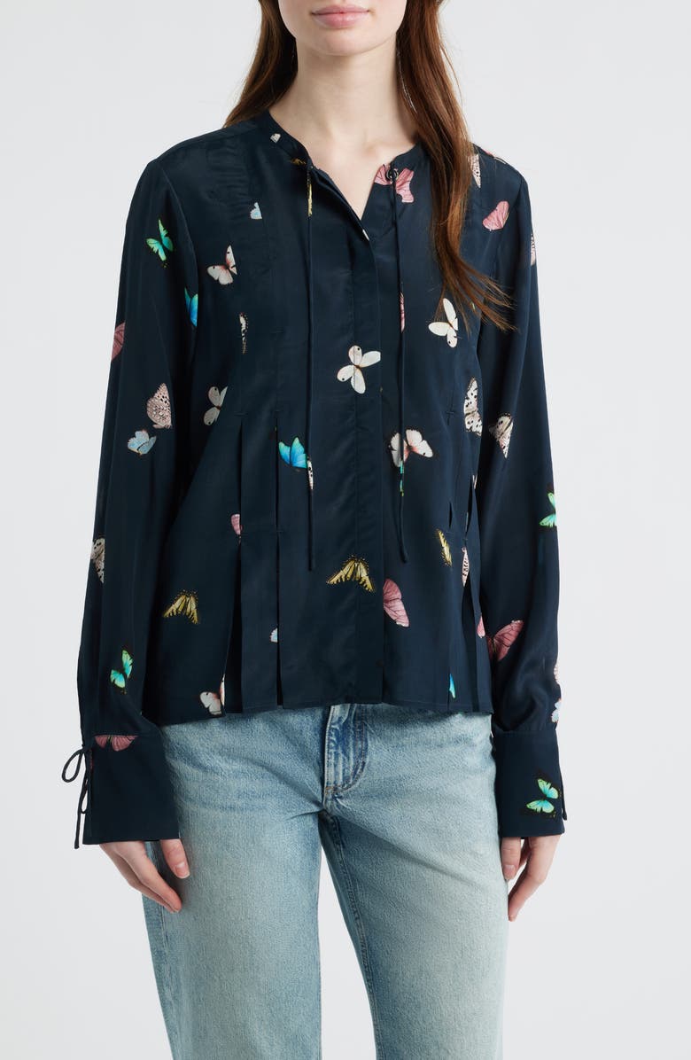 rag & bone Arden Print Pleated Top, Main, color, Black Butterfly