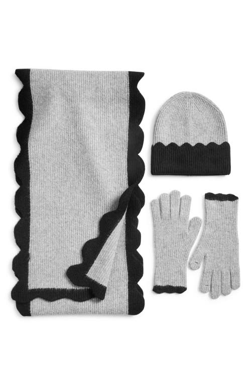 Treasure & Bond Scalloped Scarf, Beanie & Gloves Set In Gray