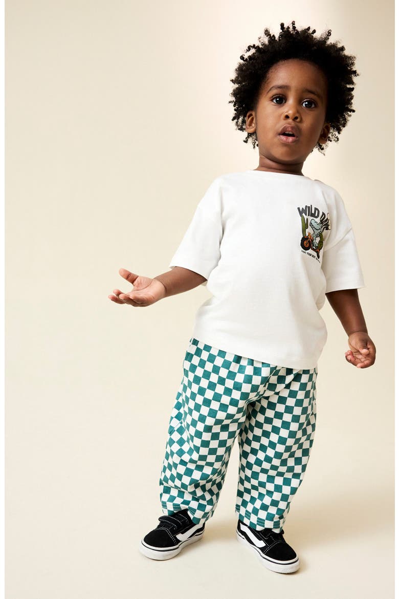 Kids' Check Knit Cotton Drawstring Pants, Alternate, color, GREEN MULTI