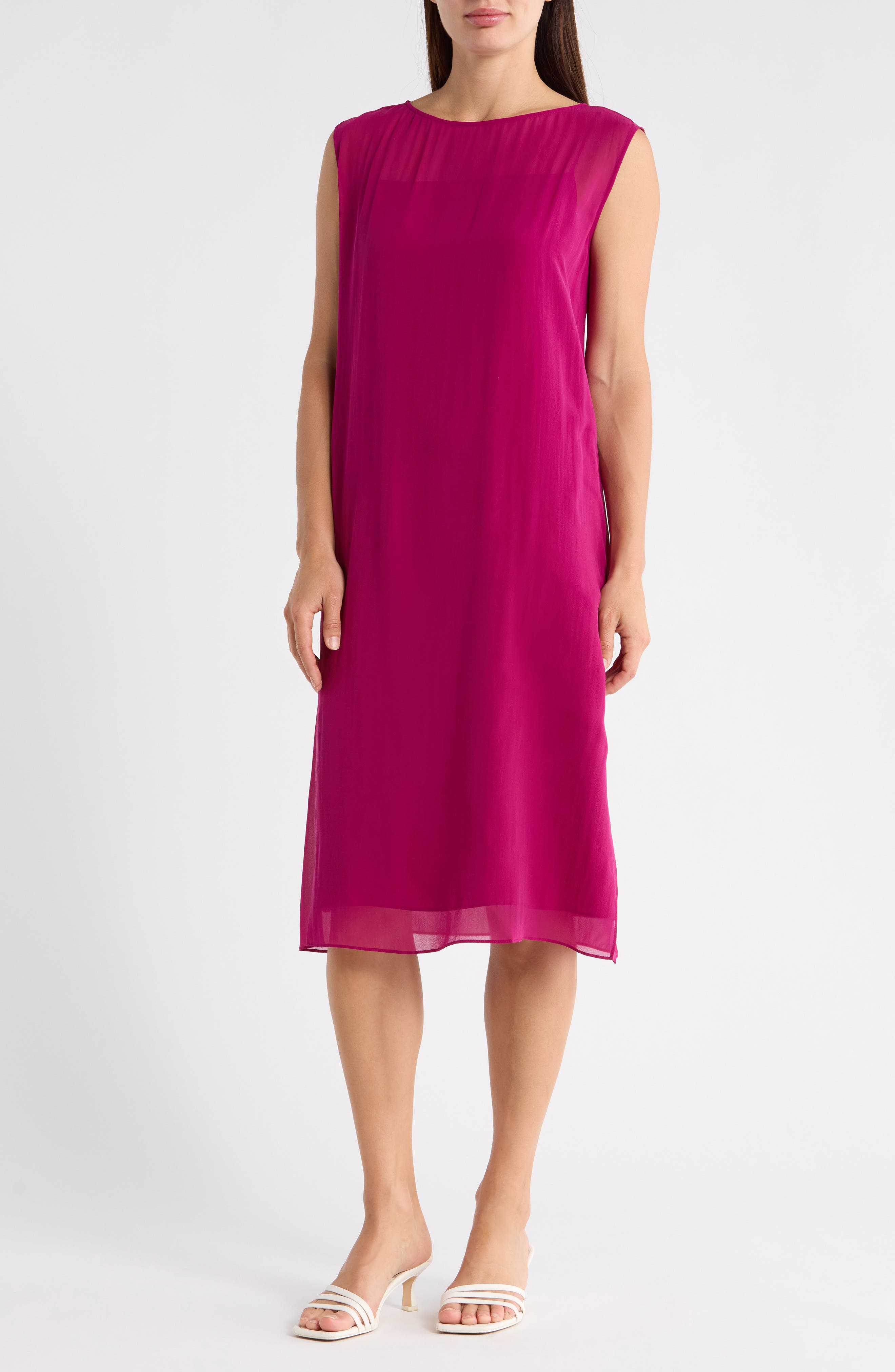 Eileen Fisher Bateau Neck Silk Dress