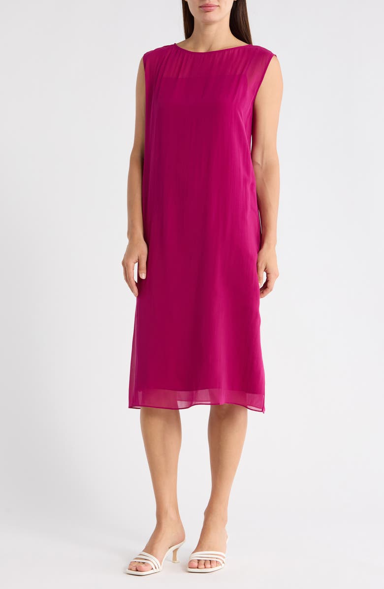 Eileen Fisher Bateau Neck Silk Dress, Main, color, Sangria