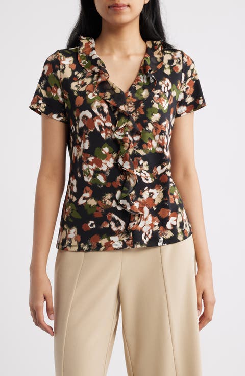 Cascade Ruffle V-Neck Top (Petite)