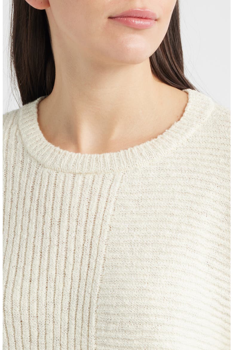 Crewneck Rib Organic Cotton Blend Sweater, Alternate, color, ECRU