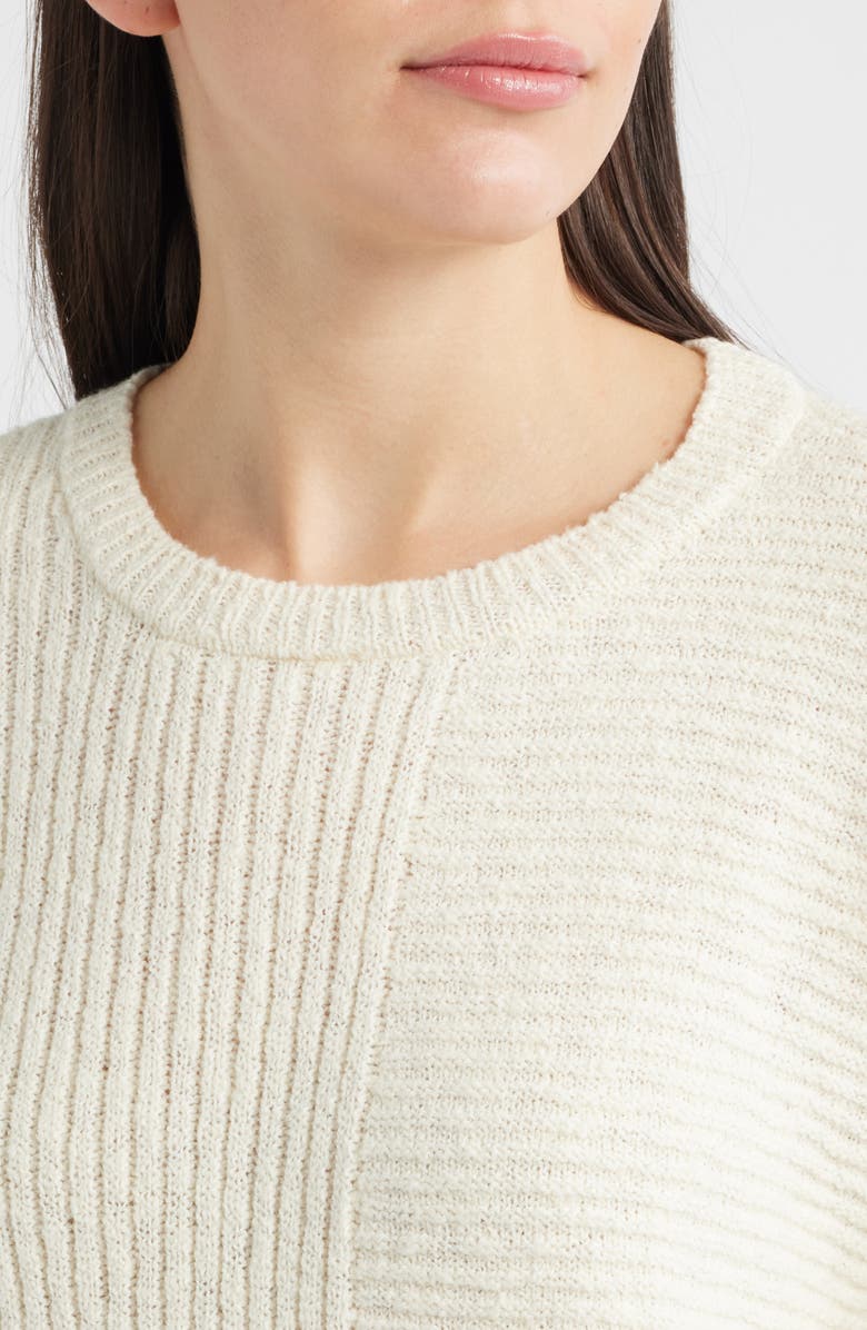 Eileen Fisher Crewneck Rib Organic Cotton Blend Sweater, Alternate, color, Ecru