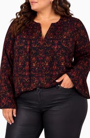 Liverpool Los Angeles Pintucked Print Sateen Top