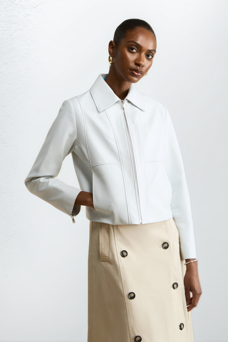Daisy Leather Jacket, Alternate, color, White