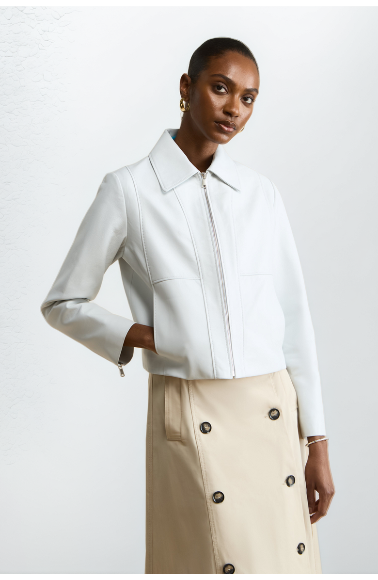 FURNIQ UK Daisy Leather Jacket, Alternate, color, White