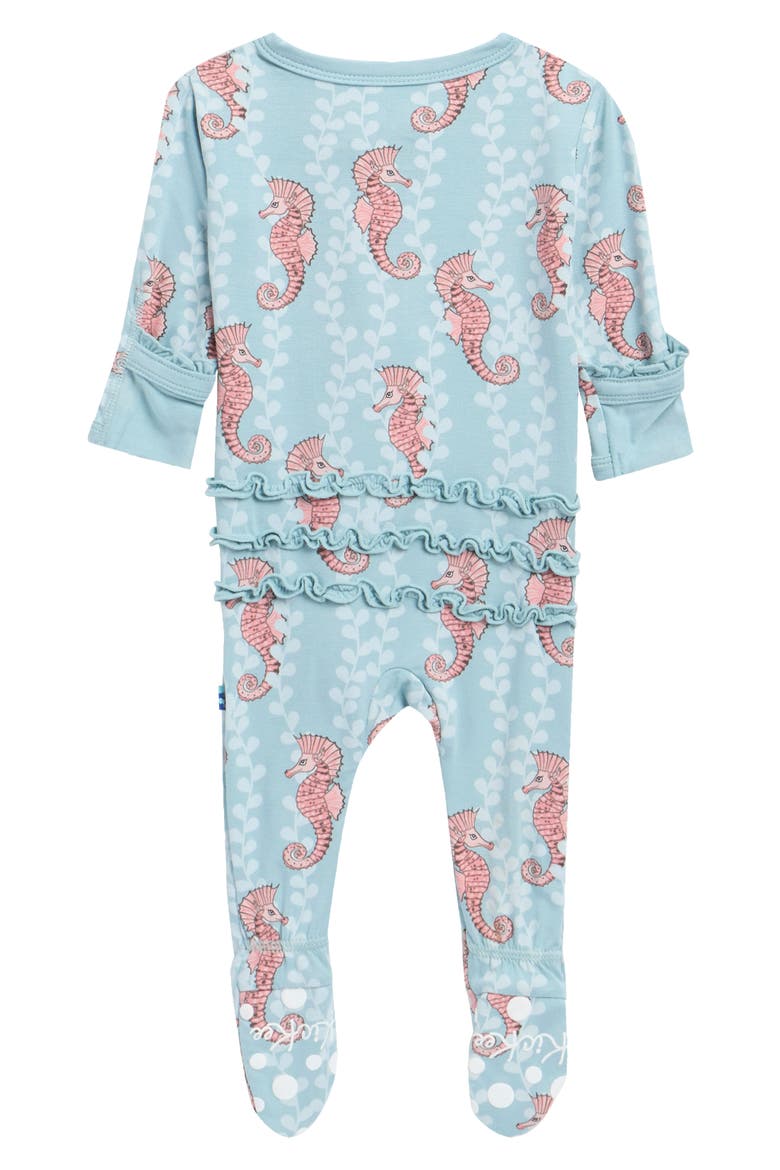 Kids' Seahorse Ruffle Footie Pajamas, Alternate, color, STORMY SEA SEAHORSES