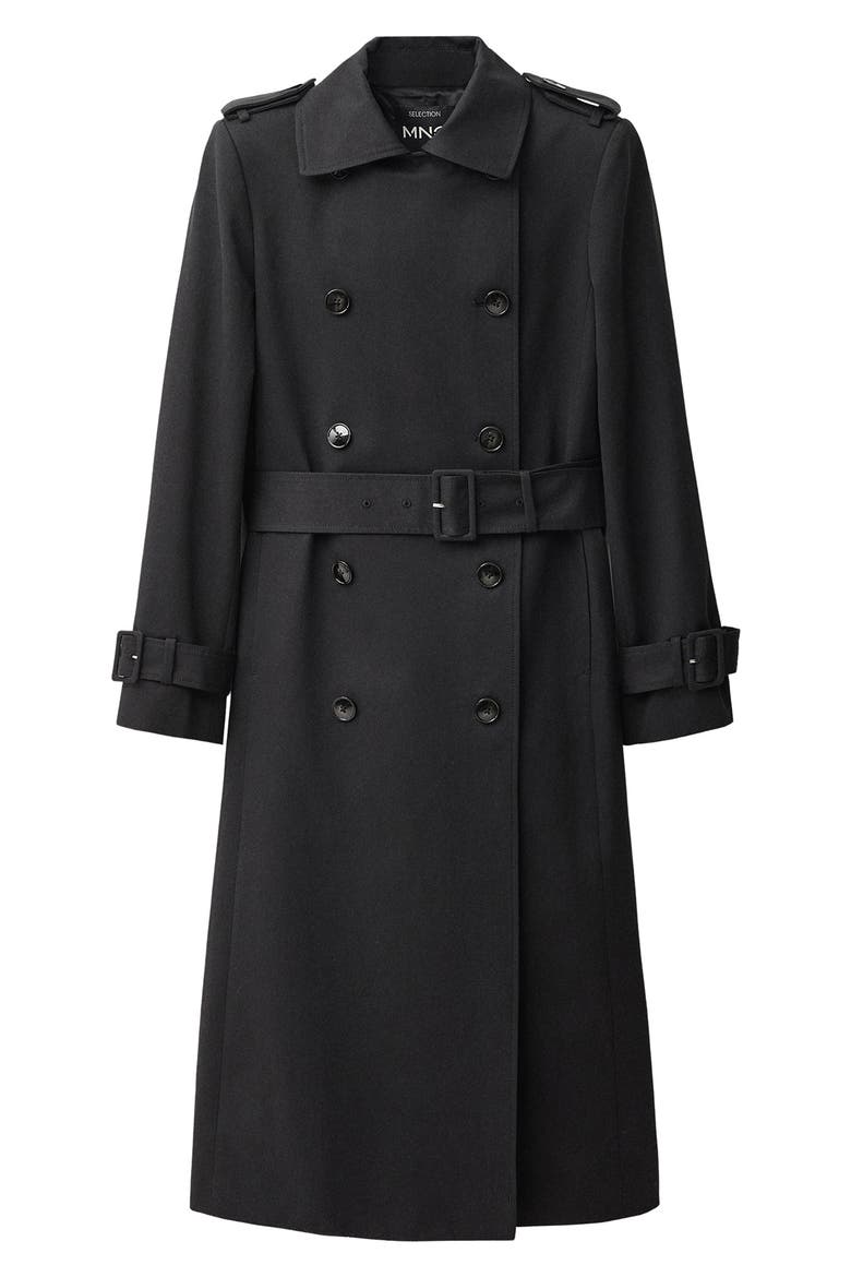 Belted Double Breasted Trench Coat, Main, color, BLACK