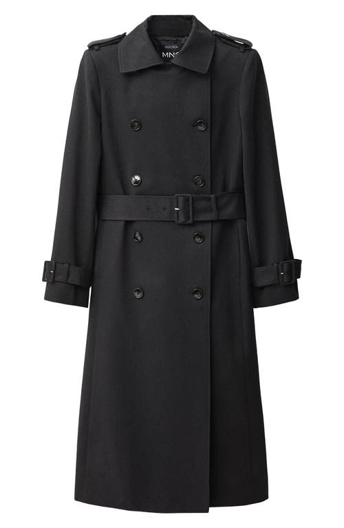 Mango Belted Double Breasted Trench Coat In Black