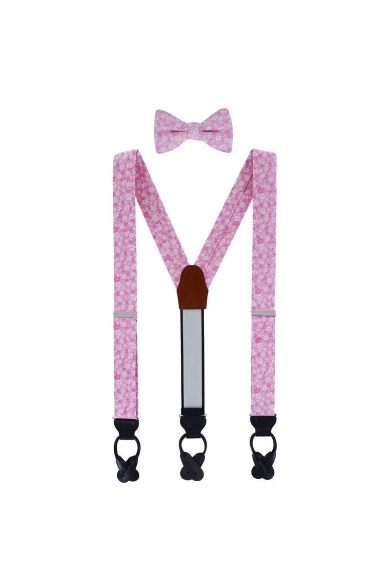 Hanami Cherry Blossom Burst Suspenders (Braces) and Bowtie Bundle, Main, color, Pink