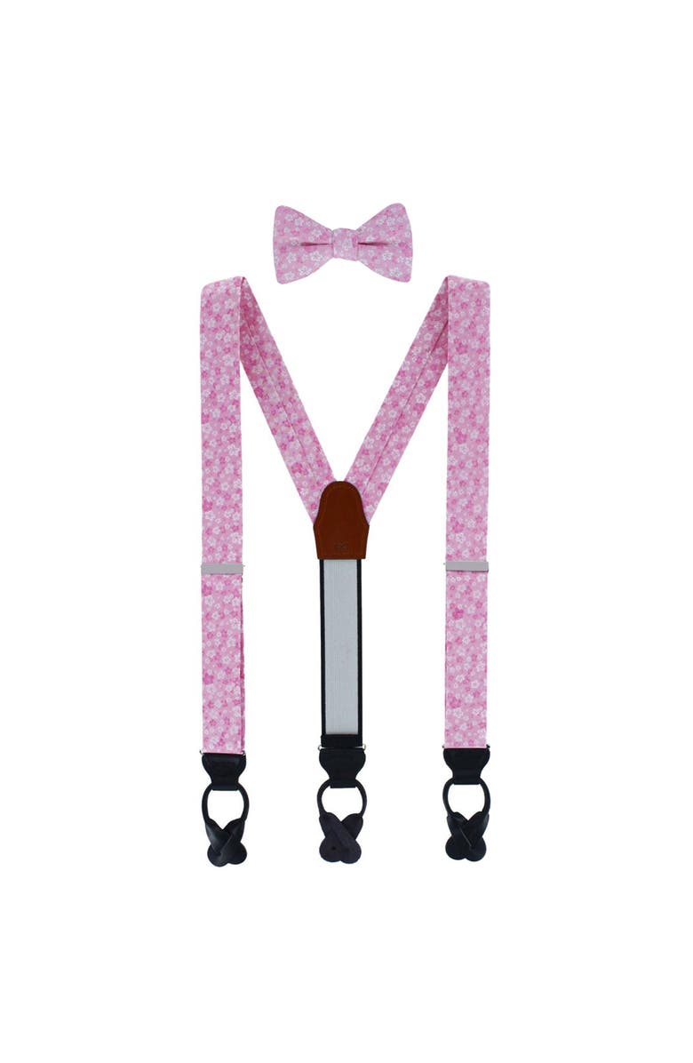 Trafalgar Hanami Cherry Blossom Burst Suspenders (Braces) and Bowtie Bundle, Main, color, Pink