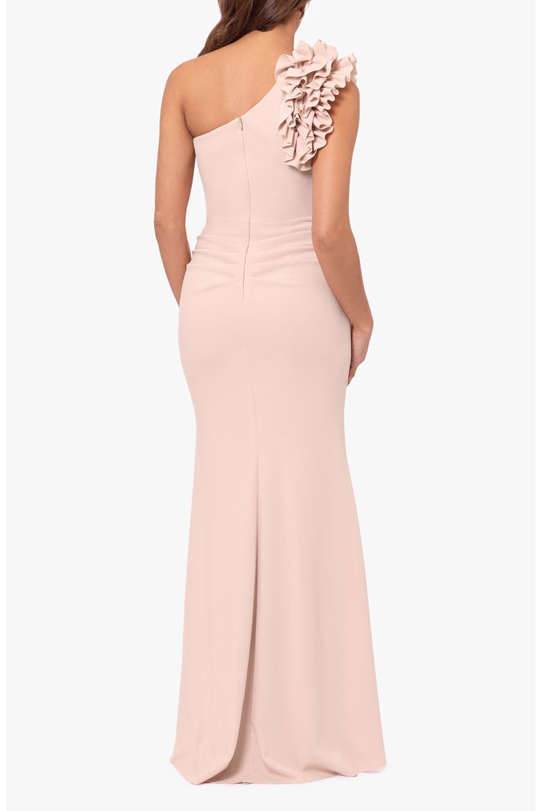 Ruffle One-Shoulder Scuba Crepe Gown, Alternate, color, BLUSH