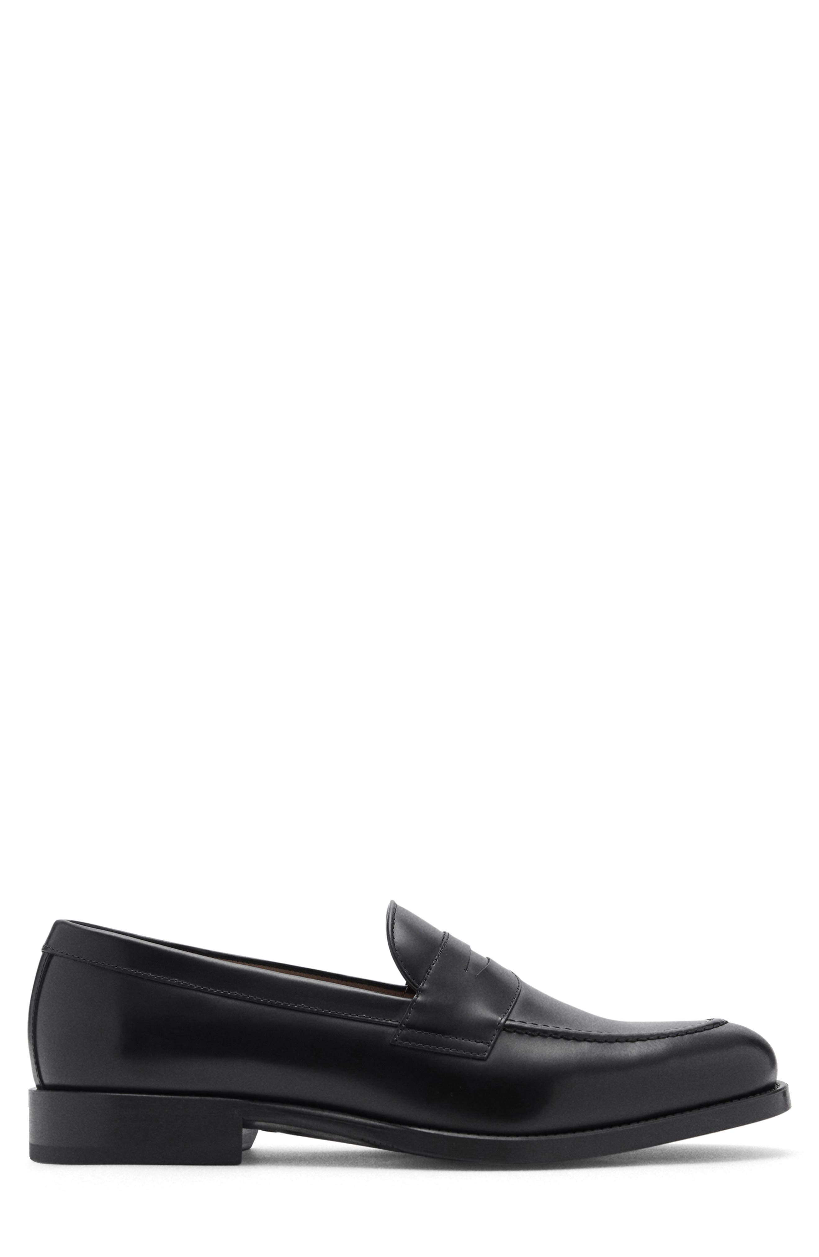 MANGO Leather Penny Loafer, Alternate, color, Black