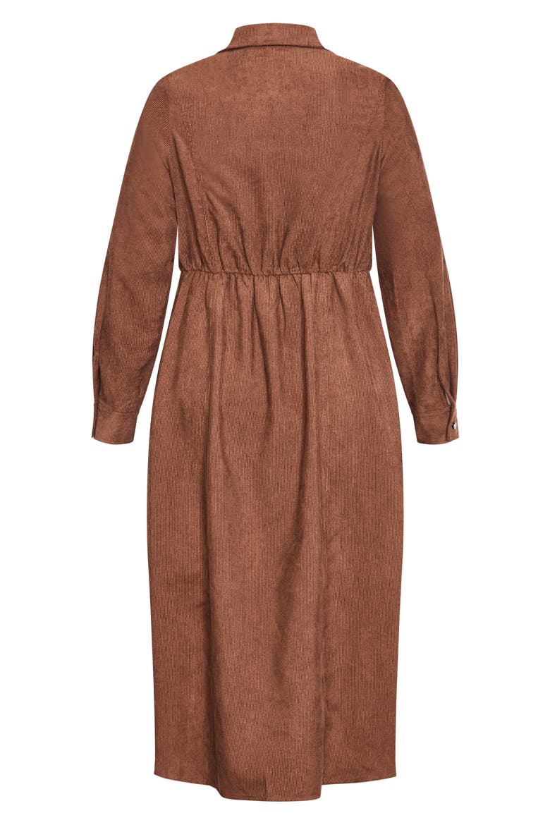 Leah Long Sleeve Corduroy Midi Dress, Alternate, color, COGNAC