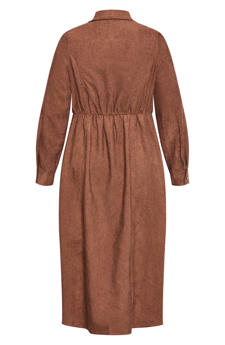 City Chic Leah Long Sleeve Corduroy Midi Dress, Alternate, color, Cognac