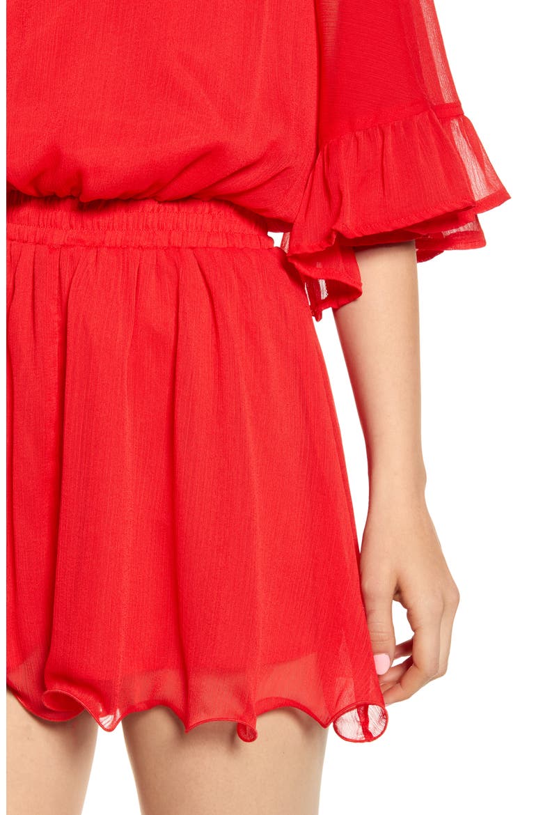 Off the Shoulder Ruffle Sleeve Romper, Alternate, color, RED