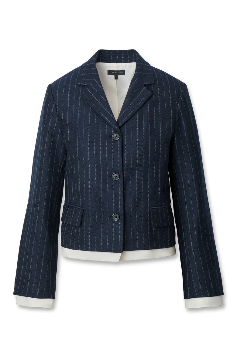 Lawrence Pinstripe Wool Blend Cropped Blazer, Alternate, color, NAVY MULTI