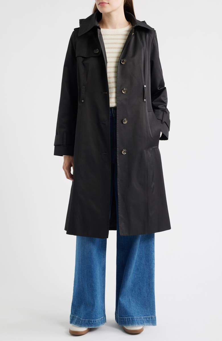 London Fog Double Breasted Trench Raincoat, Alternate, color, Black