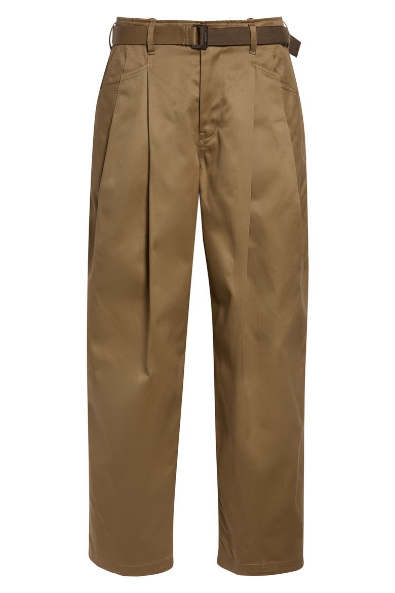 Belted Pleat Front Cotton Chinos, Main, color, DARK BEIGE