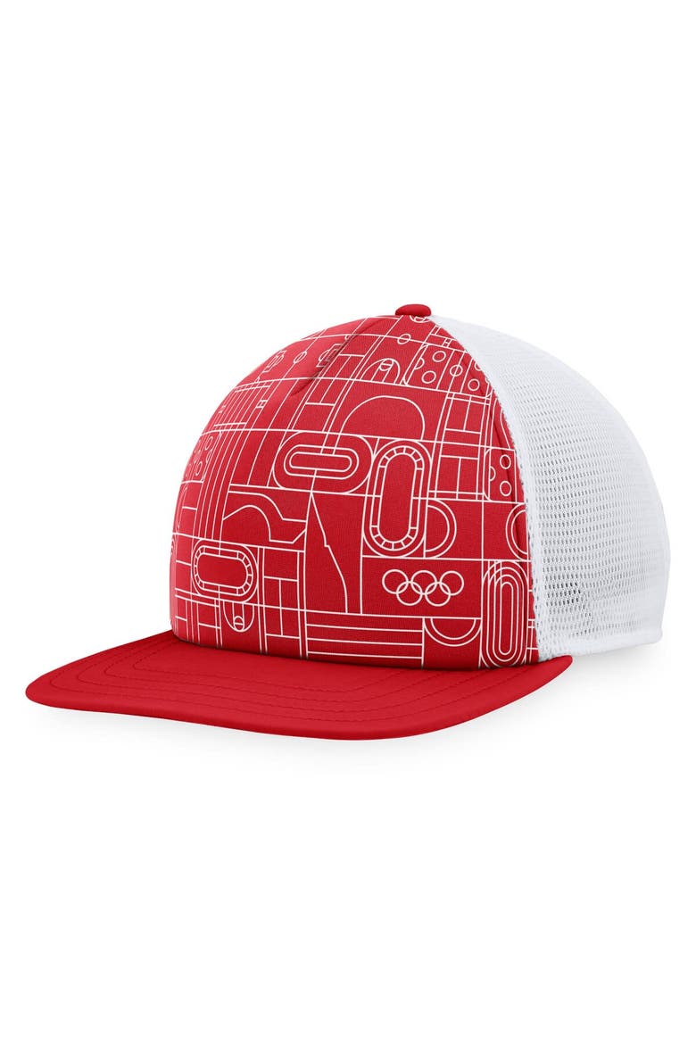 Men's Fanatics Branded Red Olympic Games Five-Panel Trucker Snapback Hat, Main, color, Red