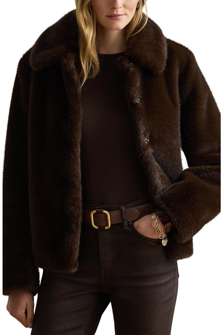 Faux Fur Jacket, Main, color, CIRCUIT BROWN