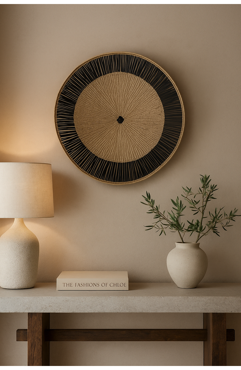 kanju Interiors Lily Pad Black Ray Wall Basket, Main, color, Natural